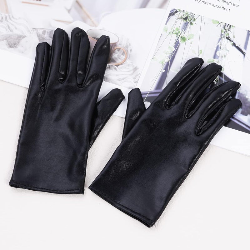 Rbenxia 1 Pair of Shiny Metallic Spandex Gloves Faux Leather Cropped Gloves for Halloween Cosplay Costume Party Favors - Image 4